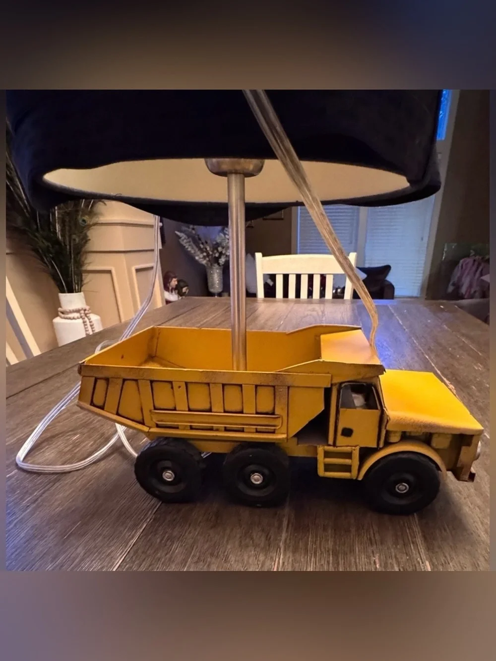 Pottery Barn Kids Yellow Dump Truck Lamp with Navy Blue Shade